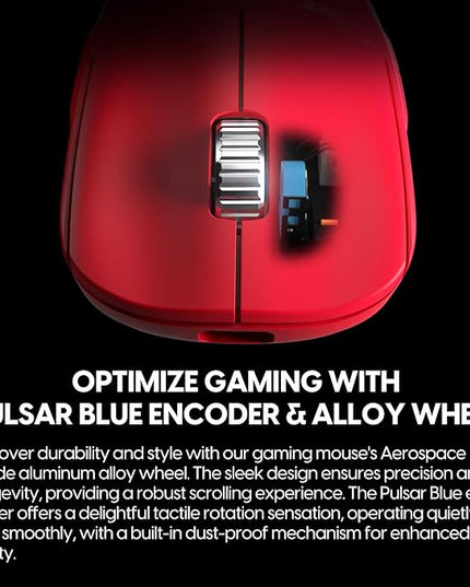 Pulsar Gaming Gears - X2H eS Wireless Gaming Mouse, Limited Edition, Symmetrical, Optical Switch, OLED Display, Driverless, PAW3395 Sensor, 100H Battery, 4K dongle Included (Medium, Red)