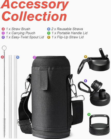 Water Bottle 32 oz Insulated with Straw, Coolflask Stainless Steel Metal 3 Lids Water Flask Wide Mouth for Sports or Office, Non-BPA Keep Cold Up to 48 Hrs or Hot Up to 24 Hrs, Ombre Green