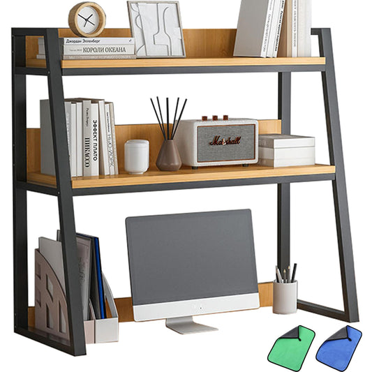 Ladder Desktop Shelf, Desk Hutch 3-Tier for Computer Desk, Desktop Display Rack, Multipurpose Vintage Metal and Wood Desktop Bookshelf Storage Organizer for Dorm Office Home,Black a,22x13x35"