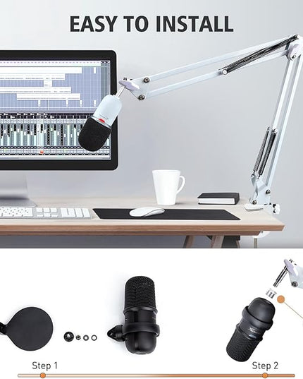 For HyperX SoloCast White Boom Arm - White Mic Arm Compatible with Hyper x SoloCast, Microphone Boom Arm with Pop Filter, Improve Sound Quality, White Mic Boom Arm for Hyperx SoloCast by SUNMON