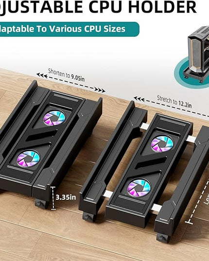 Adjustable Computer Tower Stand with Cooling Fan, Mobile CPU Holder with 4 Rolling Casters, Under Desk CPU Bracket PC Floor Cart PC Riser for Office, Home and Classroom. (Fan Version)