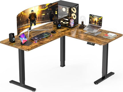 ErGear L-Shaped Electric Standing Desk, 63 inches Double Motor Height Adjustable Sit Stand up Corner Desk, Large Home Office Desk Computer Workstation, Vintage Brown