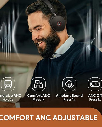Yealink BH74 ANC Wireless Bluetooth Headset with Mic for Work, 6-mics Hybrid ANC Tech, Microsoft Teams Premium Open Ofﬁce Certified Headsets, up to 32h Talking Battery Life, Zoom Certified