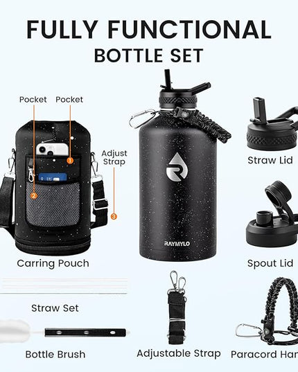 128oz Insulated Water Bottle, Triple Wall Vacuum Stainless Steel Water Bottles - Keeps Cold 48H, Reusable One Gallon Flask Jug for Gym, Sports, Camping, Hiking,Travel, Starry Sky-Black