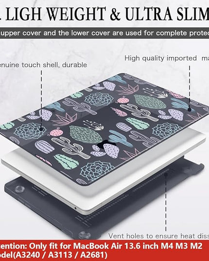 CISSOOK Laptop Hard Shell Case for MacBook Air 13.6 Inch Case 2025 2024 2022 Release Model A3240 A3113 A2681 Cute Cacti Shell with Keyboard Cover for MacBook Air 13-inch M4 M3 M2 Chip, Cactus