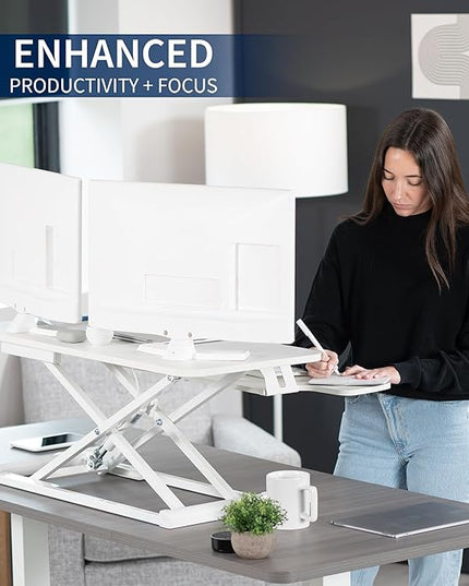 VIVO 36 inch Desk Converter, K Series, Height Adjustable Sit to Stand Riser, Dual Monitor and Laptop Workstation with Wide Keyboard Tray, White, DESK-V036KW