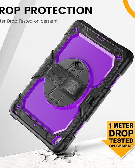 Timecity Case for iPad 9th/ 8th/ 7th Generation 10.2 inch - Heavy Duty Protective Cover with Screen Protector, Rotating Stand, Shoulder Strap & Pencil Holder | Kids-Friendly (Purple)