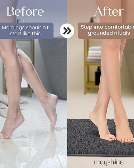 MAYSHINE Plush Shaggy Chenille Bath Mat | Extra Soft, Super Absorbent, Non-Slip Bathroom Rug | Fluffy Microfiber, Area Rug Sets for Bathroom Floor, Kitchen, Living Room | 23"x14" | Charcoal Gray