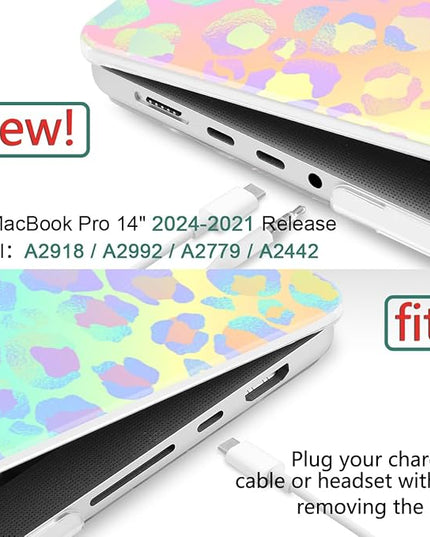 DONGKE Case for M5 MacBook Pro 14 inch 2025 2024-2021 M4 M3 M2 M1, Plastic Hard Shell Cover Compatible with A3434 A3112 A3401 A3185 A2992 A2779 A2442, Retina XDR Display & Touch ID, Leopard Print