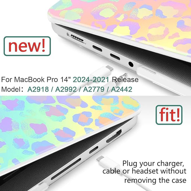 DONGKE Case for M5 MacBook Pro 14 inch 2025 2024-2021 M4 M3 M2 M1, Plastic Hard Shell Cover Compatible with A3434 A3112 A3401 A3185 A2992 A2779 A2442, Retina XDR Display & Touch ID, Leopard Print