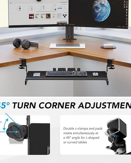AX WABER Keyboard Tray Under Desk Pull Out with 3 Height Adjustable Extra Sturdy C Clamp Mount System, 32.8 (38 inch Including Clamps) x 12 Inch Slide-Out Platform Computer Drawer for Typing