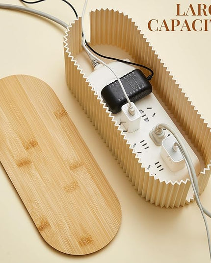 Marsui 2 Pcs Beige Cable Management Organizer Box for Hiding Wires, Home Office Desk Floor Cord Organizer, 11.8 x 5.1 x 4.3 Inch Cord Strip Protect Holder Wire Storage