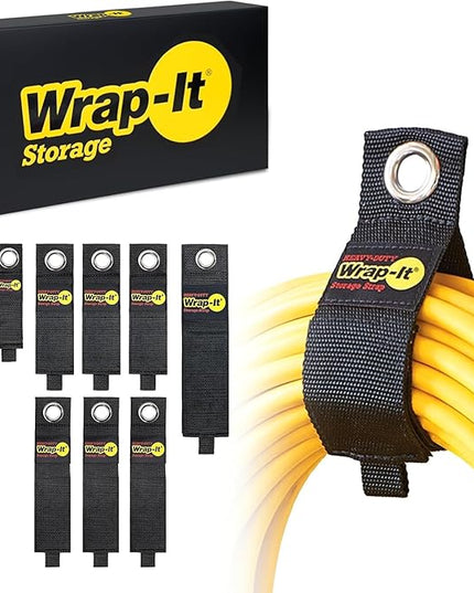 Heavy-Duty Wrap-It Storage Straps, Assorted 9 Pack - Hook and Loop Extension Cord Organizer Hanger, Cord Wrap Keeper, Cable Straps for Cords, Hoses, Rope, RV, Boat and Garage Storage and Organization