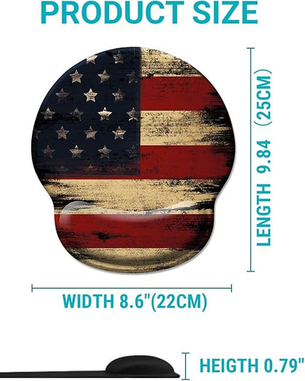 Ergonomic Mouse Pad with Wrist Rest, American Flag Gel Mouse Pads Wrist Support, Computer Mousepad with Non-Slip PU Base, Comfortable Mouse Pad for Desk Accessories Office Decor Supplies