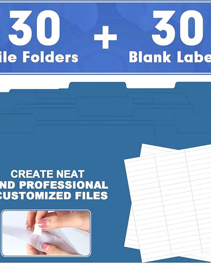 File Folder, HERKKA 30 Pack 1/3 Cut Tab File Folders, File Folders Great for Organizing and Filing, Letter Size, Navy