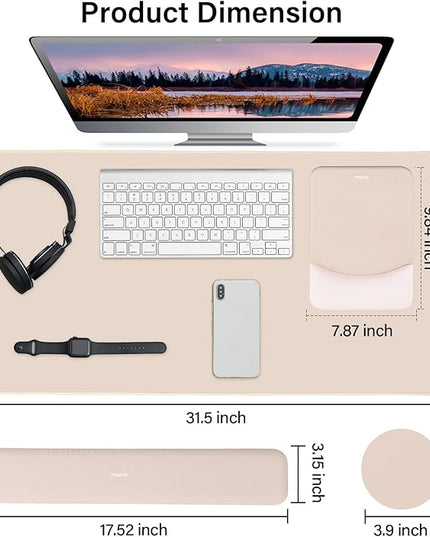 MOSISO Keyboard Mouse Pad Set, Large Gaming Mouse Pad&Rectangular Keyboard Wrist Rest&Mousepad with Wrist Rest&Coaster, Ergonomic Non-Slip&Easy Typing Pad with Curved Silicone Lining, Apricot