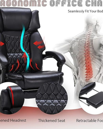 Massage Office Chair with Foot Rest 6 Points Vibration and Heat Home Office Desk Chairs for Heavy People 400lbs Reclining Managerial Chairs Ergonomic Executive Chair (Black)