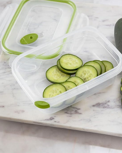 Sterilite Ultra-Seal 3.1 Cup Rectangle, Airtight Food Storage Container, Latching Lid, Microwave and Dishwasher Safe, Clear With Green Gasket, 24-Pack