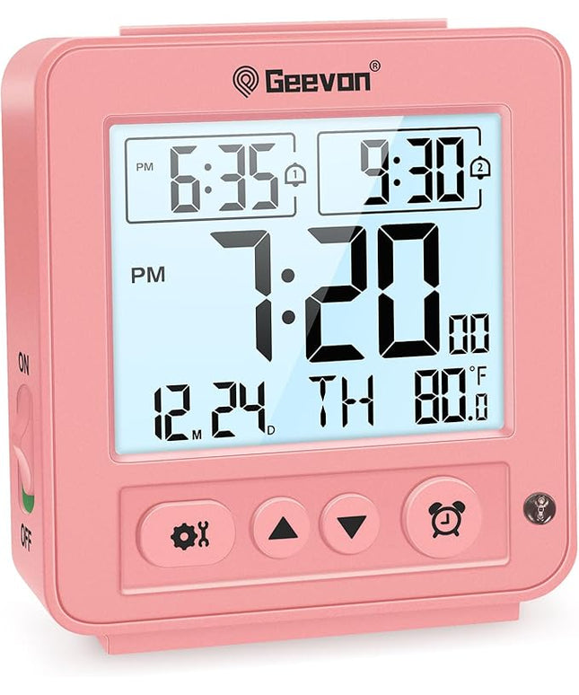 Geevon Smart Night Light Small Digital Alarm Clock with 2 Increasing Beep Alarm, Indoor Temperature, Battery Operated Travel Clock for Bedroom, Bedside, Desk(Pink)