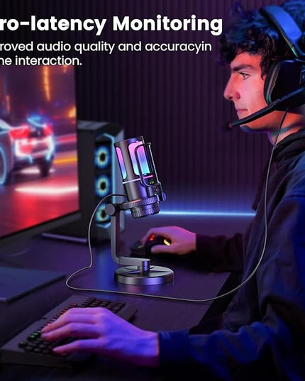 SINWE Gaming Microphone with Noise Cancelation & Gain Control- USB PC Mic for Streaming, Gaming, Podcasts, PC, PS4 -Includes Pop Filter, Shock Mount, Quick Mute & RGB Lighting