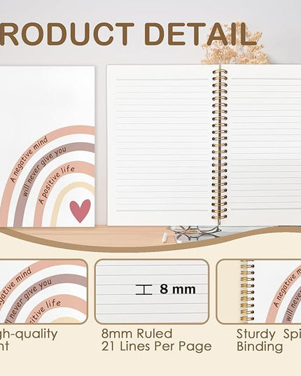 Boho Rainbow Inspirational Spiral Journal Notebook 5.5x8.3in, Affirmation Journal for Women, A Negative Mind Will Never Give You a Positive Life Motivational Notebooks for Note Taking