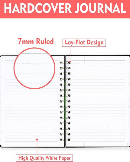 Spiral Journal Notebook for Women, Hardcover A5 College Ruled Notebook, 120 Pages, Thick Paper, Cute Lined Journal for School, Office & Work, 6 x 8.4 in(Watercolor Green Flower)