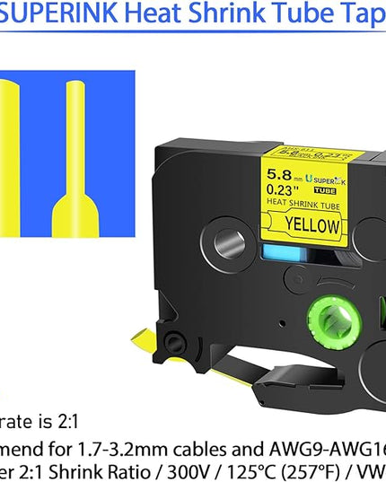 3 Pack Compatible for Brother Ptouch HSe-611 HSe611 HS-611 HS611 Black on Yellow 5.8mm 0.23'' Heat Shrink Tubing Label Tape for Wire Cable use in PT-D600 P700 P750W P900 Label Printer