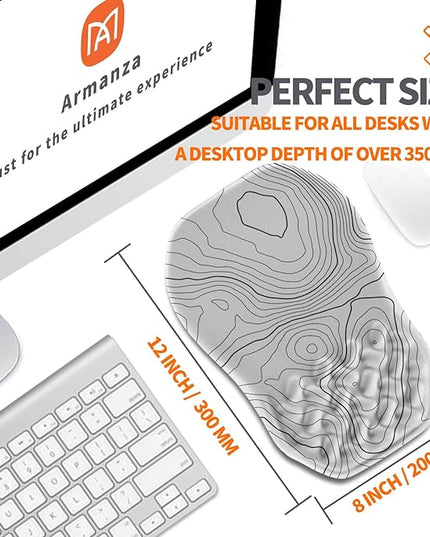 Ergonomic Slope Mouse Pad Wrist Support, Wrist Rest Mousepad for Carpal Tunnel Pain Relief with Massage Bulge and Slow Rebound Memory Foam (12x8 inch, White Contour Lines)
