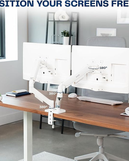 VIVO Dual Monitor up to 32 inches and 19.8 lbs per Screen, Mechanical Arm Desk Mount, Articulating Counterbalance, VESA Stand, Classic, White STAND-V002OW