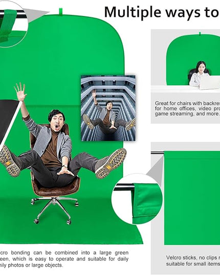 Portable Green Screen Chair, 59 in Greenscreen Backdrop with Stand Double Sided Foldable Green Background, Chroma Key, for Video Chats and Meetings, Photography, Photo Zoom, Streaming Games