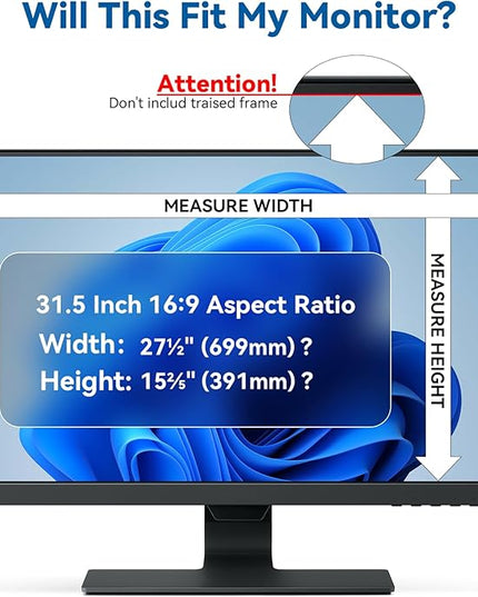 IPROKKO [2-Pack] 31.5 Inch Computer Privacy Screen Filter for 16:9 Widescreen Monitor, Removable 31.5in Anti Blue Light Glare Privacy Shield, Anti Spy Security Protector for Hp Dell Asus Acer Samsung