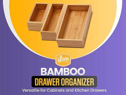 YBM Home Bamboo Drawer Organizer Storage Box for Kitchen Drawer, Junk Drawer, Office, Bedroom, Children Room, Craft, Sewing, and Bathroom, 6 Pack 6x12x2 inch