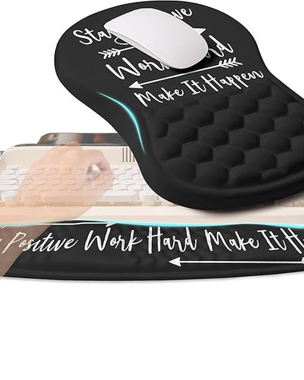 2-in-1 Ergonomic Set, Wave Rise Keyboard Wrist Rest and Massage Bulge Slope Mouse Pad Wrist Support, Cushion Memory Foam Integrated to Relieve Wrist Pain, Stay Positive