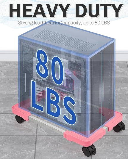 Liitrton Mobile CPU Tower Stand with Ventilation, 4 Locking Casters, Multiple Colors, Fits Most Under Desk Stands for Office Gamers (Pink)