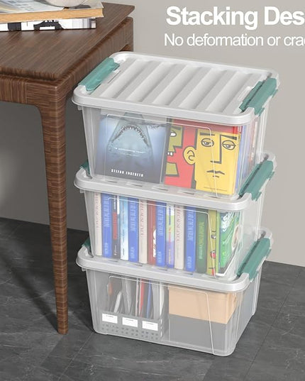 Readsky 4 Packs Clear Storage Latch Boxes, 20 Quart Plastics Storage Bins with Lids, Stackable