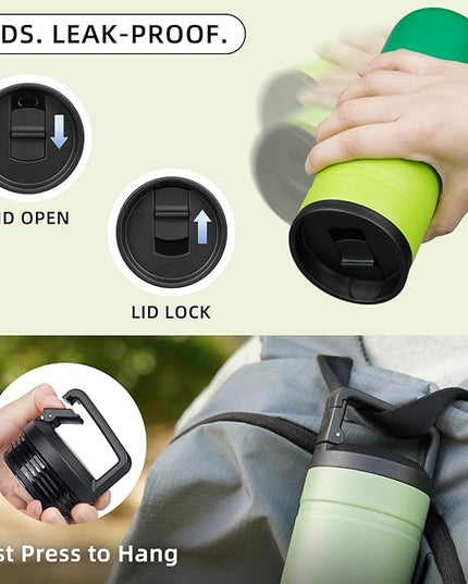 BJPKPK Insulated Water Bottle with 2 Lids,20 oz Double Wall Stainless Steel Vacuum Tumbler Travel Coffee Mug,Wide Mouth Thermal Cup,Matcha Green