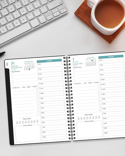Daily Planner 2026 Full Page Per Day- 2026 Daily & Monthly Planner from January 2026 to December 2026, Day Planner 2026 with 12 Months Tabs, 6.4" x 8,5", Black