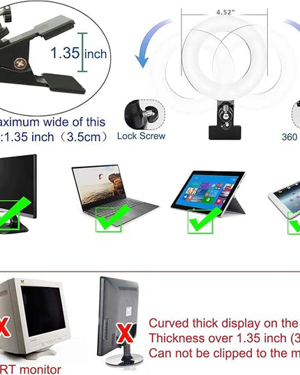 Ring Light 5'' USB Portable Lighting 3200k-6500K Dimmable Led Clip on Computer Monitor Laptop Phone for Content Creator (YouTube/TikTok/Twitch) Makeup,Conference,Selfie,Video,Vlog (White)