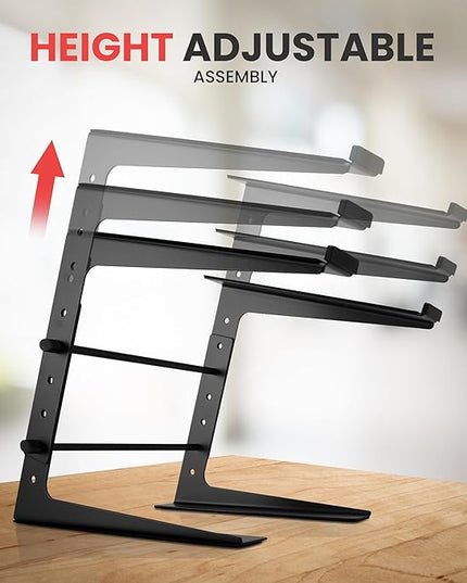 Pyle Portable Adjustable Laptop Stand - Anti-Slip Standing Table Monitor or Computer Desk Workstation Riser with Level Height Alignment for DJ, PC, Gaming, Home or Office