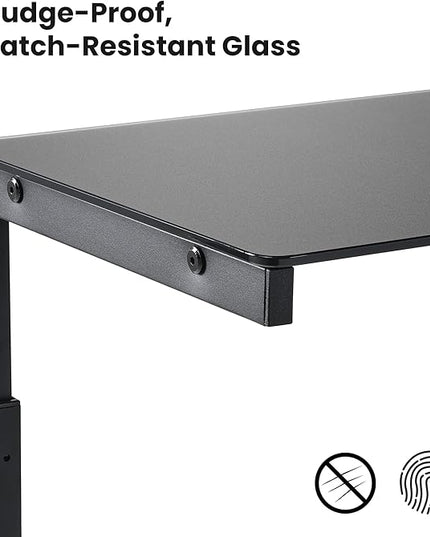 EUREKA ERGONOMIC PC Stand Computer Cart Frosted Glass, Height Adjustable Tower Stand 2-Tier Suit for ATX Case Printer, Metal Rolling Cart on Wheels for Gaming Home Office, Black