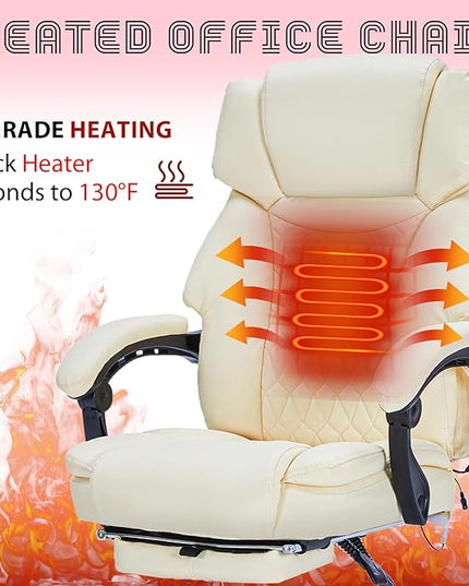 Massage Office Chair with Foot Rest 6 Points Vibration and Heat Home Office Desk Chairs for Heavy People 400lbs Reclining Managerial Chairs Ergonomic Executive Chair (Cream)