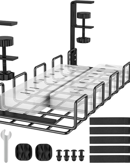 REFLYING Under Desk Cable Management Tray, L 15.7'' W 6.3'' No Drill Steel Desk Cable Organizers, Wire Management Tray