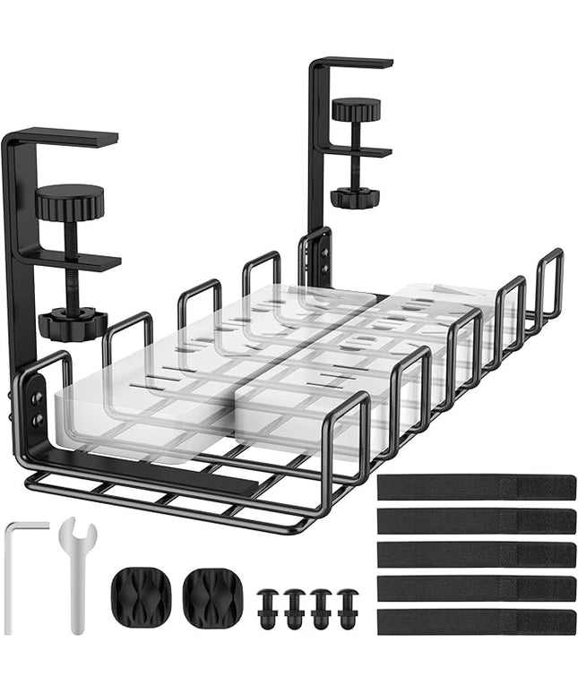 REFLYING Under Desk Cable Management Tray, L 15.7'' W 6.3'' No Drill Steel Desk Cable Organizers, Wire Management Tray