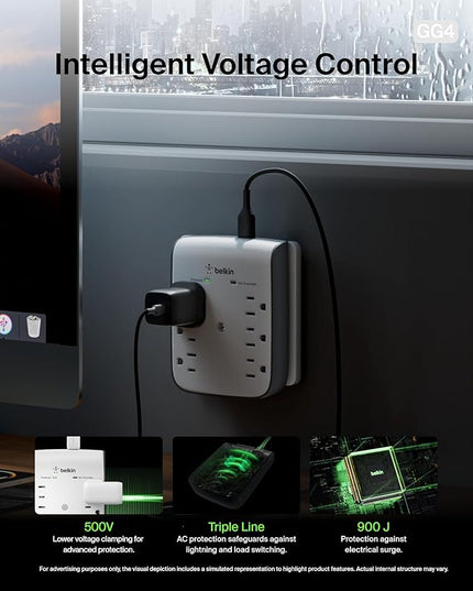 Belkin 6-Outlet Wall Surge Protector w/ 2 USB-A Ports,Wall-Mountable Surge Protector for Home,Office,Travel,Computer Desktop,Laptop,Phone Charger,& More - 900 Joules of Protection,(Pack of 10)