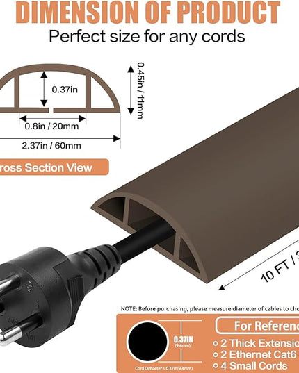 Floor Cord Cover Cable Cavity Self Adhesive Cord Hider Floor Floor Cable Management Power Cord Protector Floor Electric Cord Covers for Offices, Gym, Exhibitions (CoffeeBrown, 2.36" x 10')