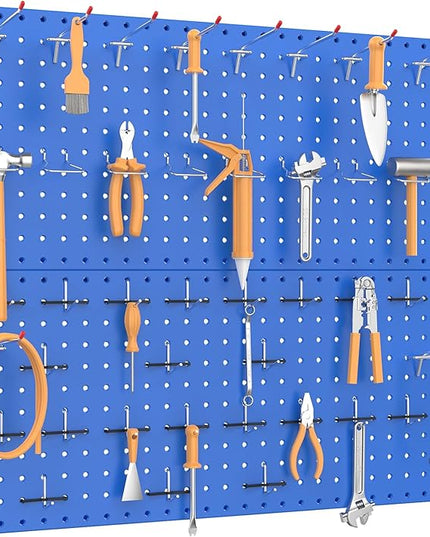 TORACK Metal Pegboard Wall Organizer 24" x 24" or 12" x 48", 70 PCS Tools Storage Pegboard for Garage Tool Organizer Pegboard with Peg Board Hooks for Workbench(Blue)