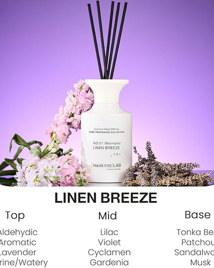 M&SENSE Reed Diffuser Set, 10.14 fl oz Large Reed Diffuser, Linen Breeze Scented with Natural Essential Oils, Long Lasting with 7 Sticks, Non-Toxic Home Fragrance Reed Diffuser for Bedroom, Bathroom