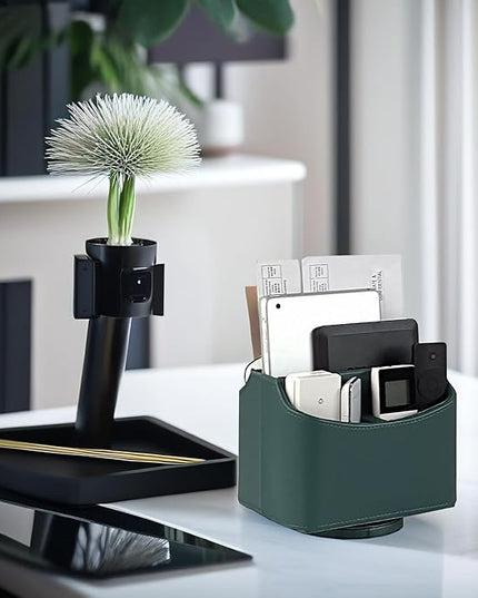 UnionBasic Rotating Desk Organizer, 360 Degree Desk Spinning Caddy, Desktop TV Guide/Mail/Media/Remote Controller Holder Organizer, Vintage Green