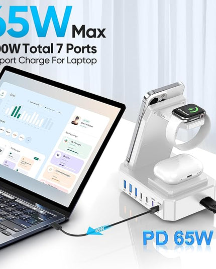 300W Charging Station for Multiple Devices Apple, Zutspzss 10 in 1 Wireless Charger for iPhone 17, GaN III USB C 65W PD Fast Charging Stand Dock for MacBook, Apple Watch&Airpods,White