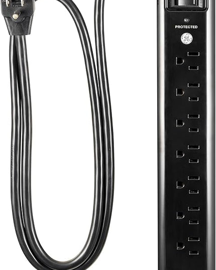 GE UltraPro 7-Outlet Surge Protector, 2 USB Ports, 4 Ft Power Cord, 1500 Joules, Flat Plug, Twist to Close Safety Covers, Power Filter, Circuit Breaker, Warranty, UL Listed, Black, 40482